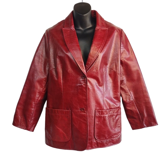 GAP Jackets & Blazers - 90s Gap Women's Burgundy Red Genuine Leather Blazer Jacket Size L